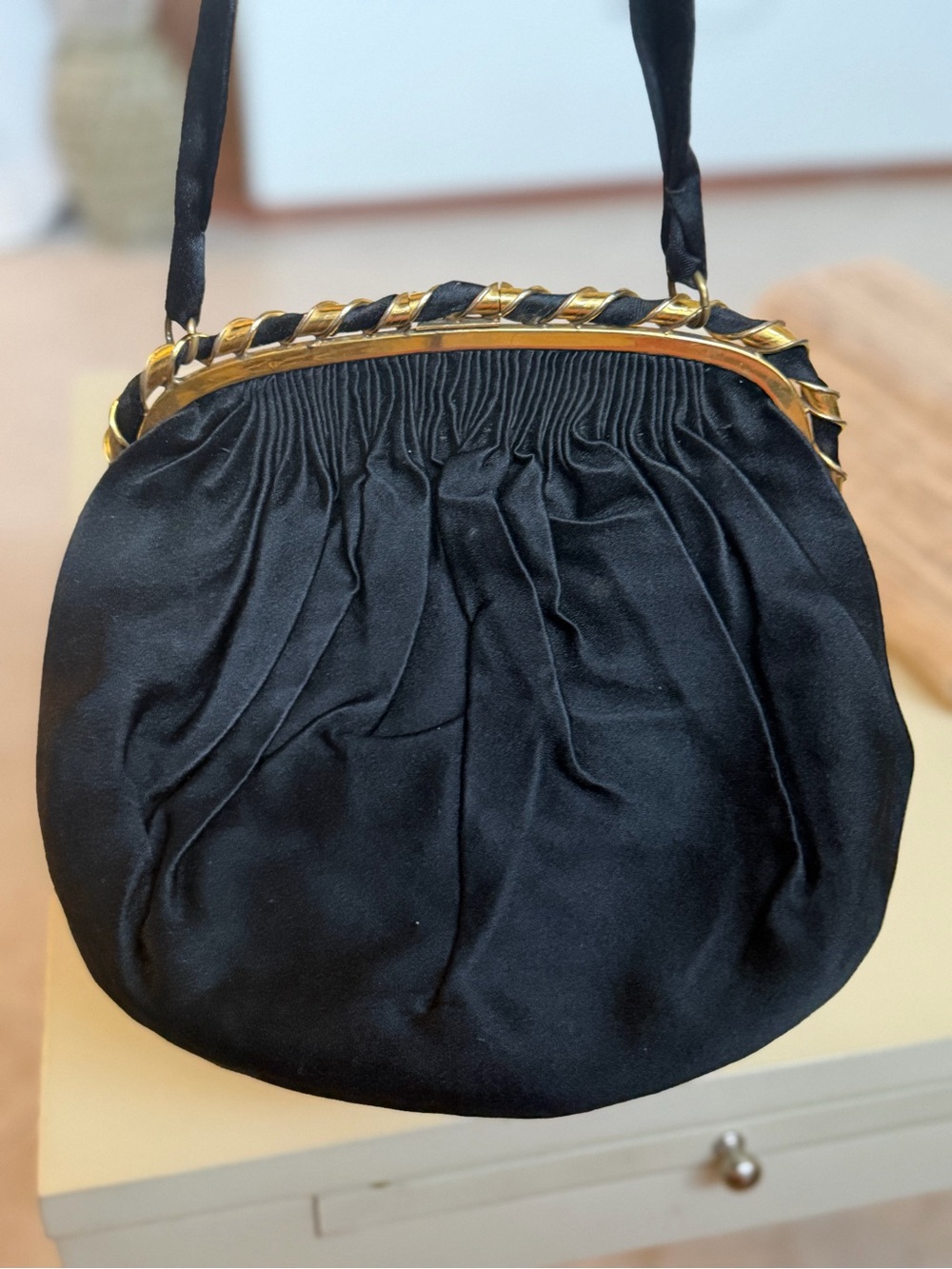 Vintage Marforio  Black Evening Satchel with Gold Trim
